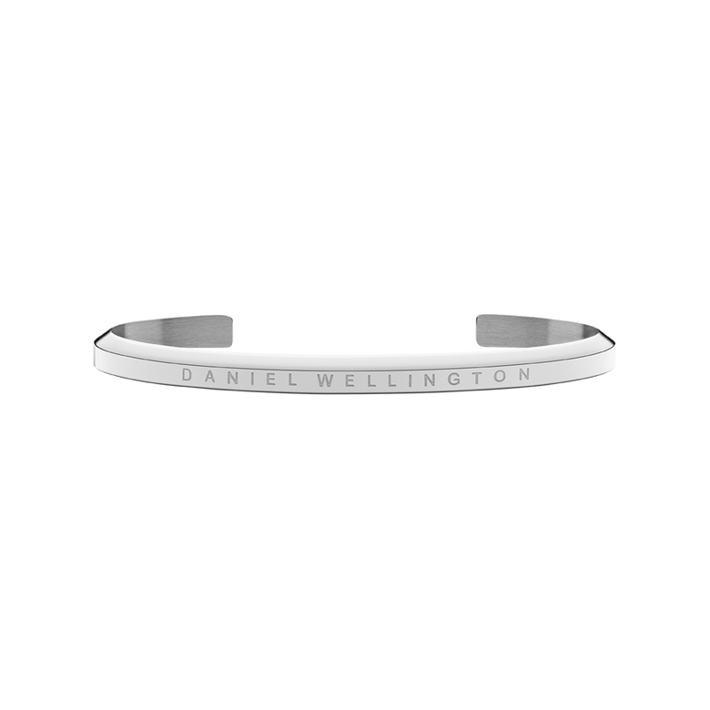 Polished Classic Bracelet Silver by Daniel Wellington, showcasing a slim, adjustable open cuff in stainless steel with subtle engraved branding.