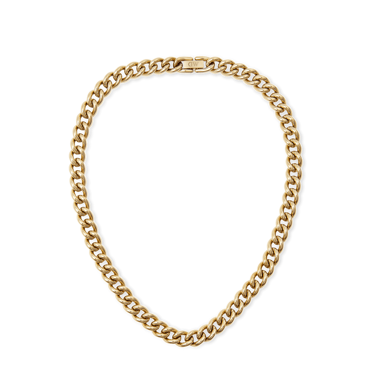 Chunky Chain Necklace Gold featuring bold, rounded gold links and a secure fold-over clasp, crafted from stainless steel with a PVD gold finish for a classic yet modern look.