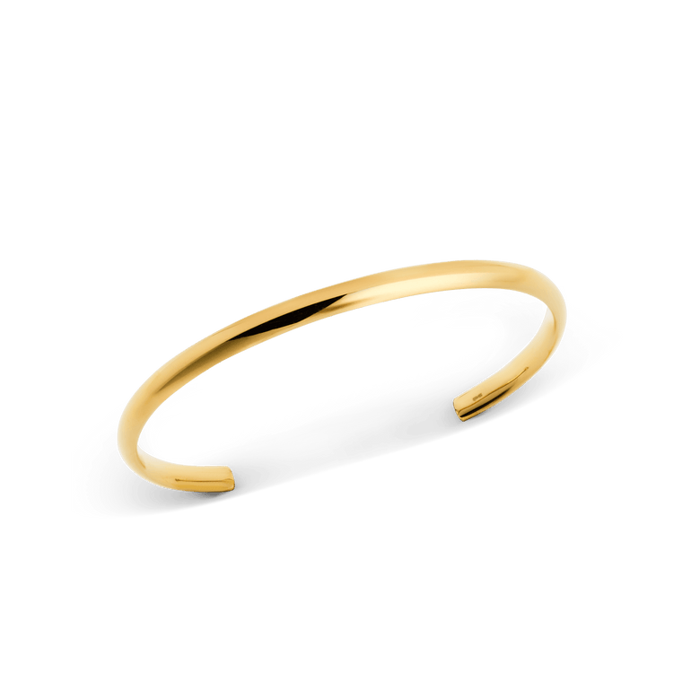 Arch Cuff Gold 4mm minimalist gold bracelet with a slim, open-ended design, featuring a polished gold finish and softly rounded edges for a timeless, versatile look.