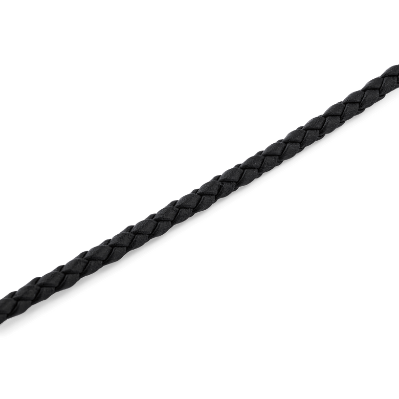 Close-up of the Daniel Braided Leather Bracelet Sheffield 2.8 Silver, highlighting the slim, tightly woven black leather strap and its minimalist design.