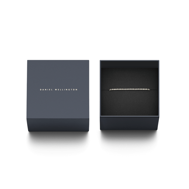 Classic Tennis Bracelet Gold presented in a sleek Daniel Wellington gift box, highlighting its sparkling cubic zirconia stones and elegant gold finish, ideal for gifting.