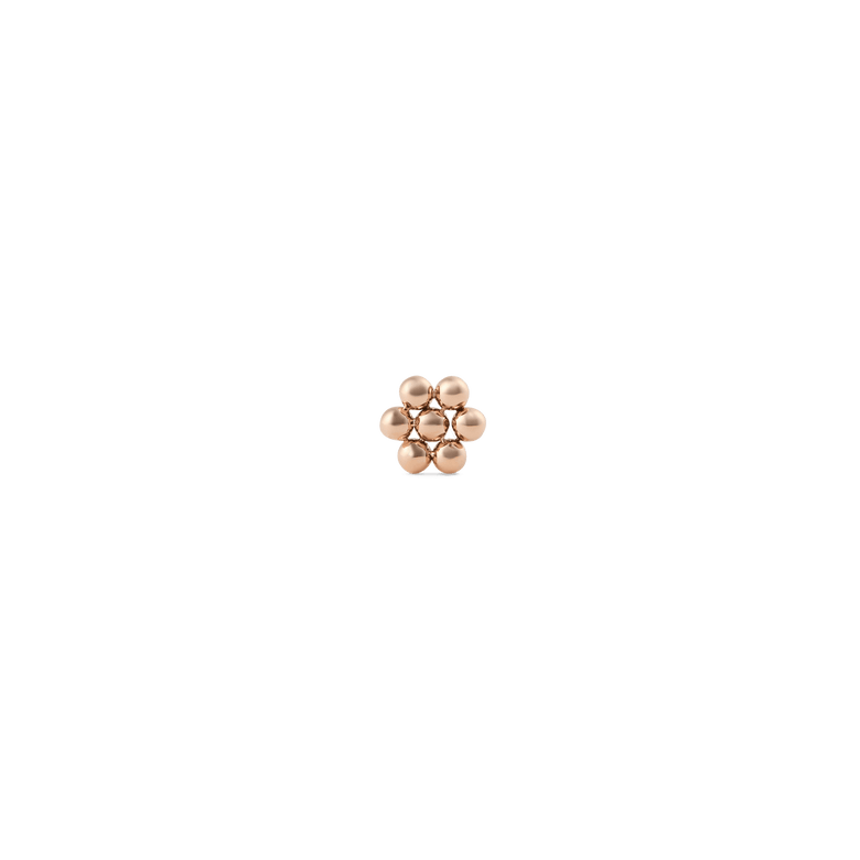 Petite flower-shaped stud earring in rose gold with a polished finish, featuring a minimalist design suitable for stacking or everyday wear.