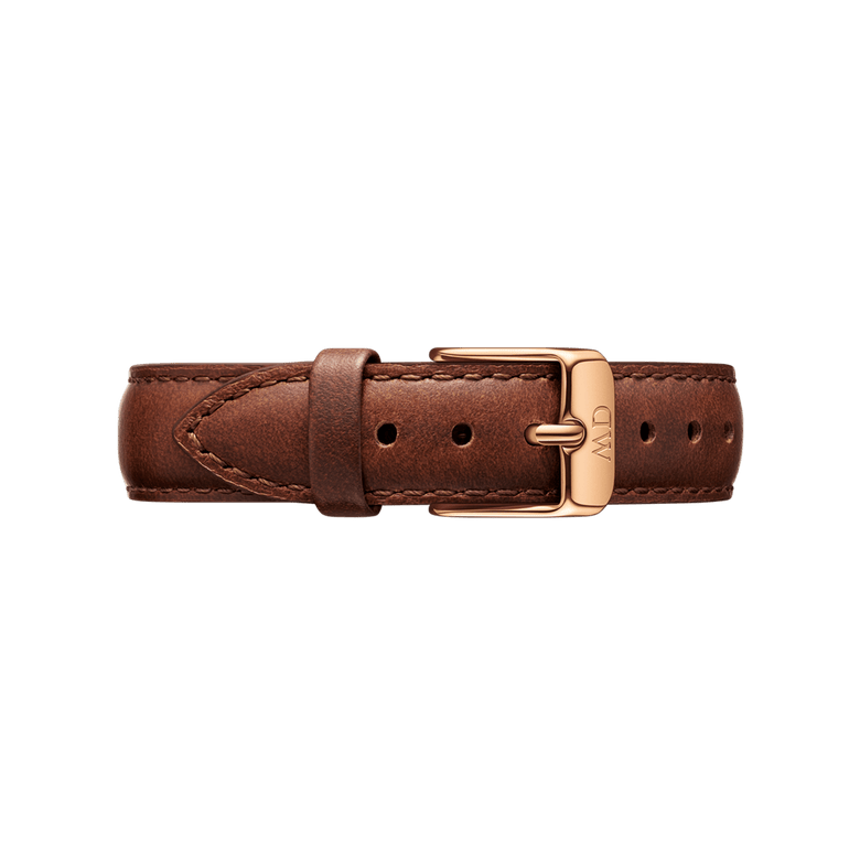 St Mawes Strap Rose Gold features a genuine brown leather watch strap with a rose gold buckle, smooth finish, and detailed stitching for a classic, polished look.