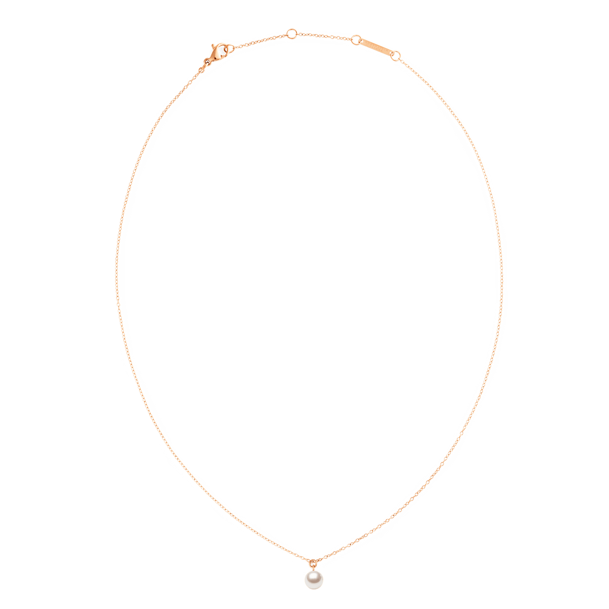 Pearl Necklace Rose Gold with a fine adjustable rose gold chain and a single Swarovski glass pearl pendant, designed for a minimal and elegant look.