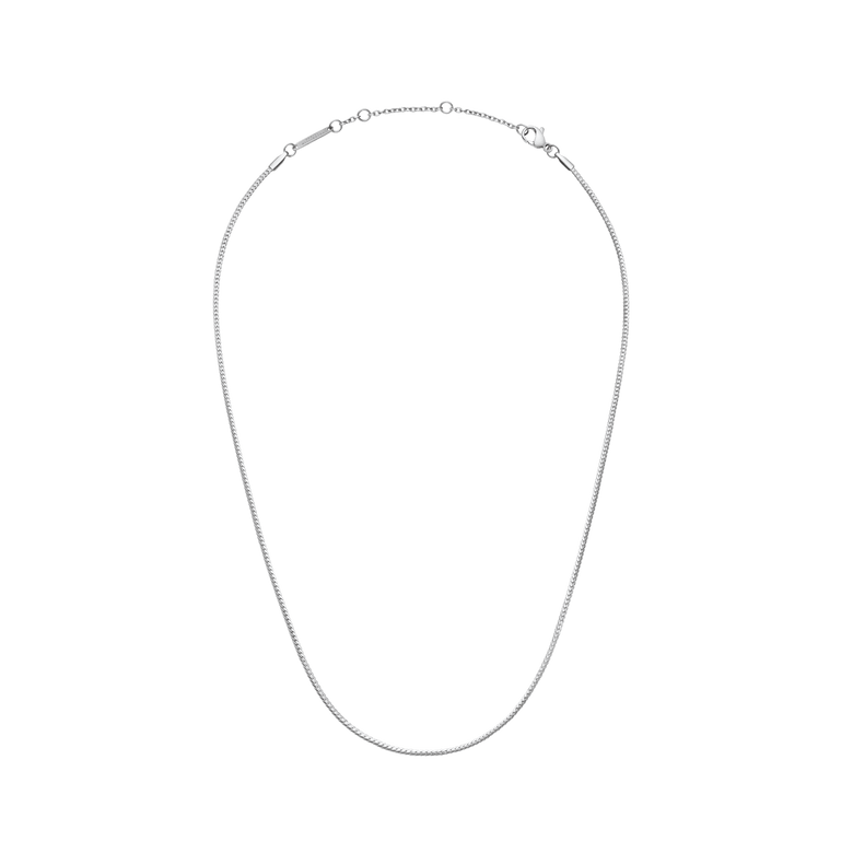 Flat Chain Necklace S in polished silver, featuring a slim flat link design with an adjustable clasp for versatile styling and comfortable wear.