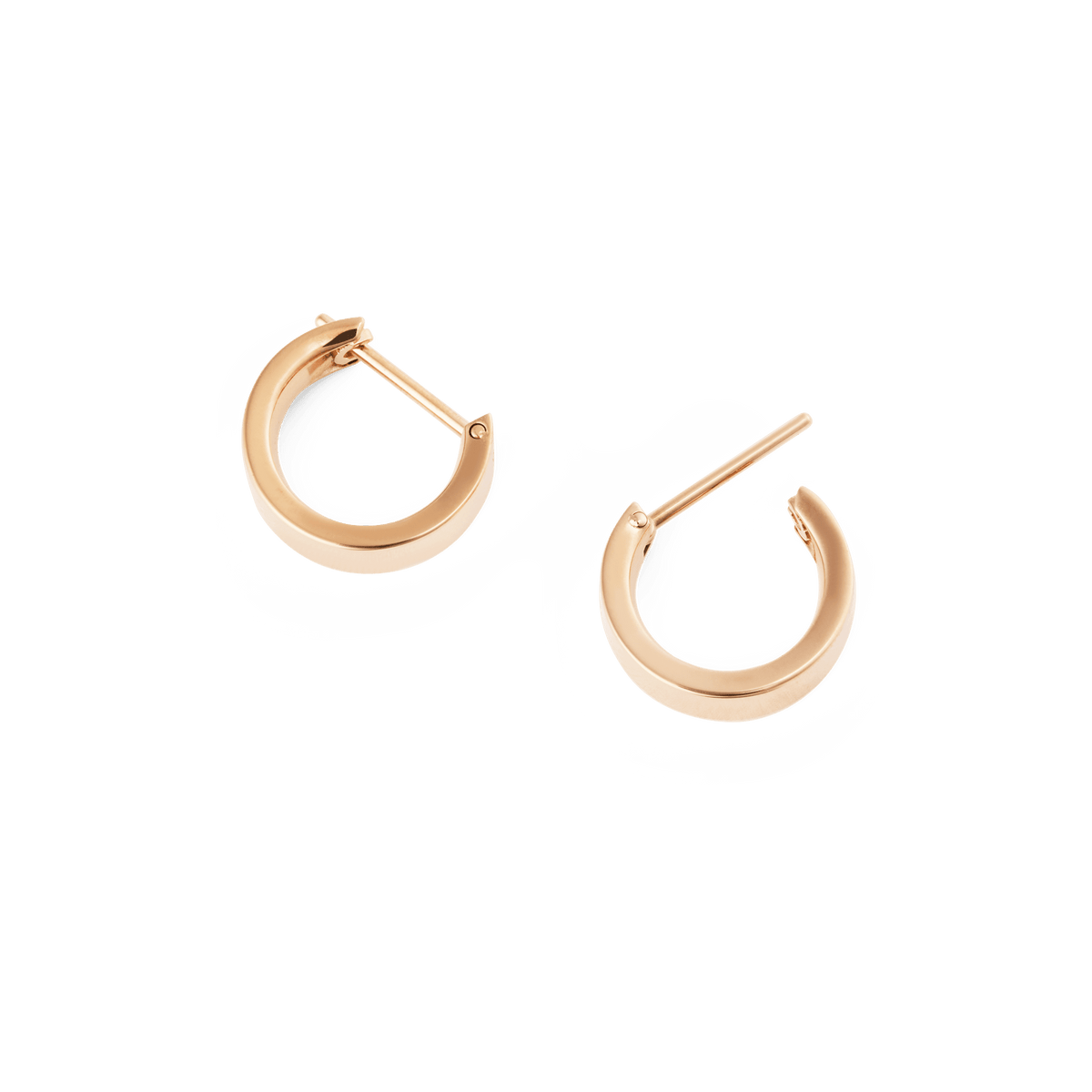 Daniel Wellington Line Earring Polished Rose Gold 3.5mm hoop earrings displayed open, highlighting their petite size, minimalist design, and polished rose gold finish.