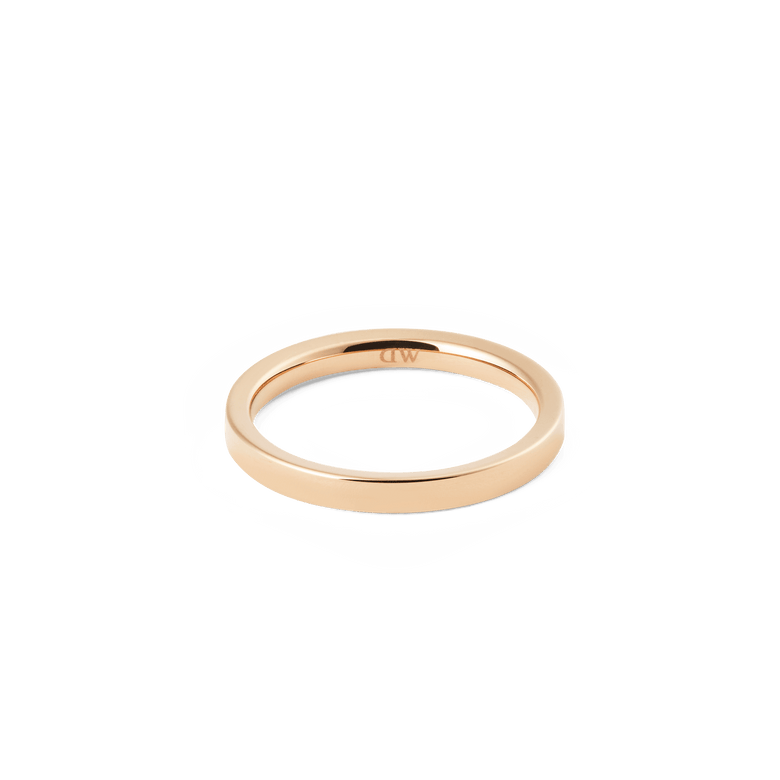 Minimalist Line Ring Polished Rose Gold 2.5mm with a slim, polished band and subtle interior branding, crafted from stainless steel for a modern, versatile look.