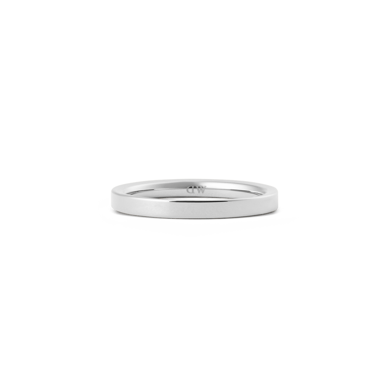 Line Ring Polished Silver 2.5mm shown from the side, highlighting its slim, minimalist profile and smooth polished finish, crafted from durable stainless steel.