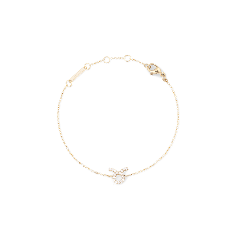 Crystal Zodiac Chain Bracelet Gold with a delicate gold chain and a sparkling Taurus zodiac charm, featuring adjustable sizing rings and a secure lobster clasp.