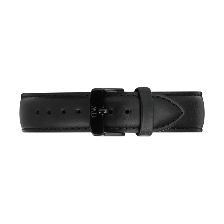 Black leather Tapered Sheffield Strap Onyx with subtle stitching, a classic tapered design, and a polished black pin buckle, suitable for a 21mm watch.