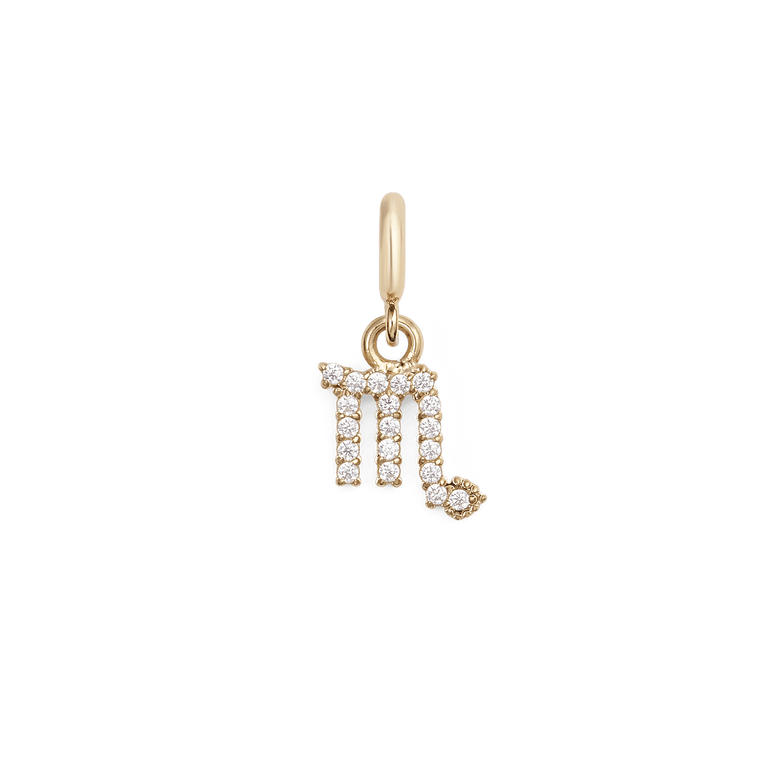 Gold Scorpio zodiac watch charm featuring a sparkling crystal scorpion symbol, crafted in a secure claw setting for versatile use with watches, bracelets, or layered jewellery.