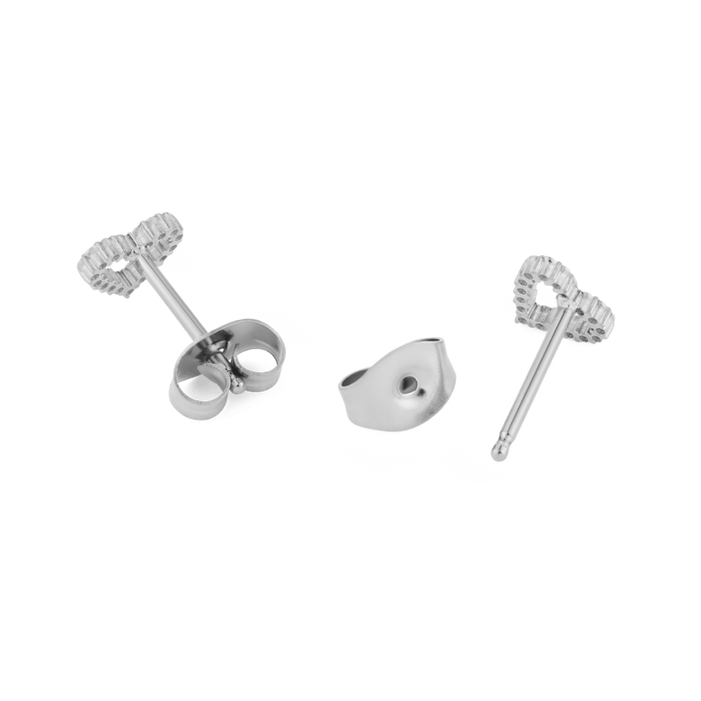 Close-up of Mirelle Heart Earring Silver stud backs and butterfly clasps, highlighting the high quality stainless steel construction and secure fastening suitable for sensitive ears.