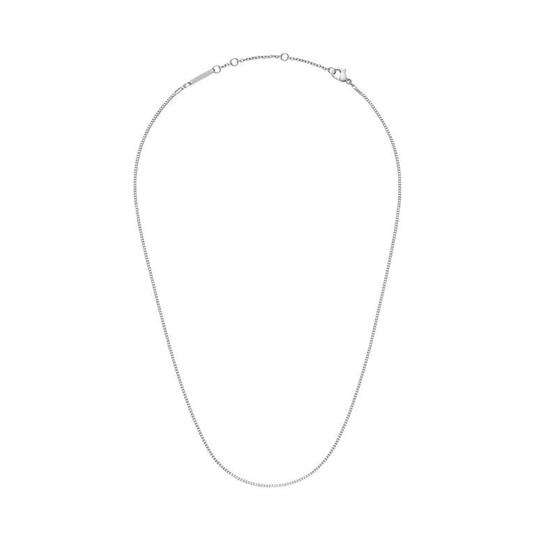 Box Chain Necklace S in silver, featuring a slim, minimalist box chain design with adjustable length and a secure clasp, crafted from stainless steel for a polished, timeless look.