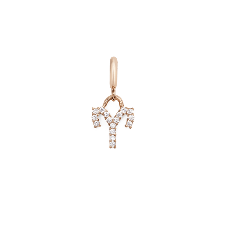 Rose gold Aries zodiac watch charm featuring sparkling cubic zirconia crystals, designed for Daniel Wellington watches and straps, with a minimalist and elegant finish.