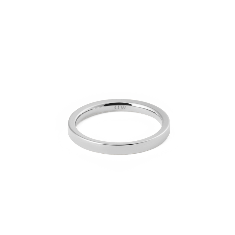 Polished silver ring with a slim 2.5mm profile, featuring a minimalist design and smooth finish suitable for both men and women.