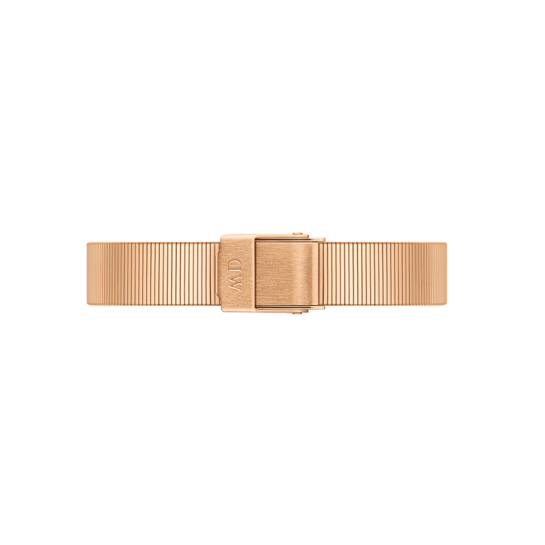 Rose gold piano link mesh strap of the Quadro Studio Green Rose Gold ladies watch, featuring an adjustable clasp for a secure and comfortable fit.