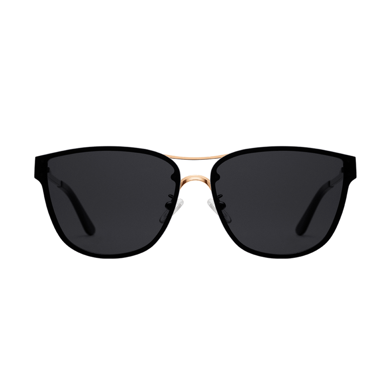 Ambler Steel Rose Gold sunglasses with a softly rounded rose gold plated stainless steel frame and dark nylon lenses, featuring adjustable silicone nose pads and black temple tips for a comfortable, modern classic look.