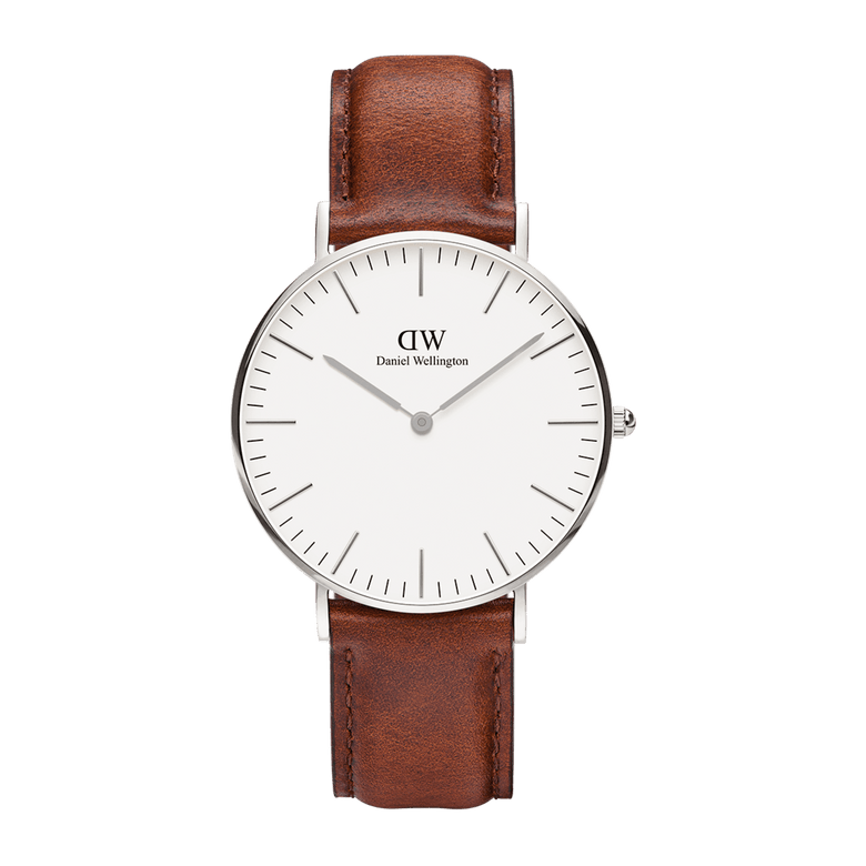 Classic St Mawes Silver watch featuring a round eggshell white dial, polished silver case, and genuine brown leather strap, designed for versatile everyday wear.