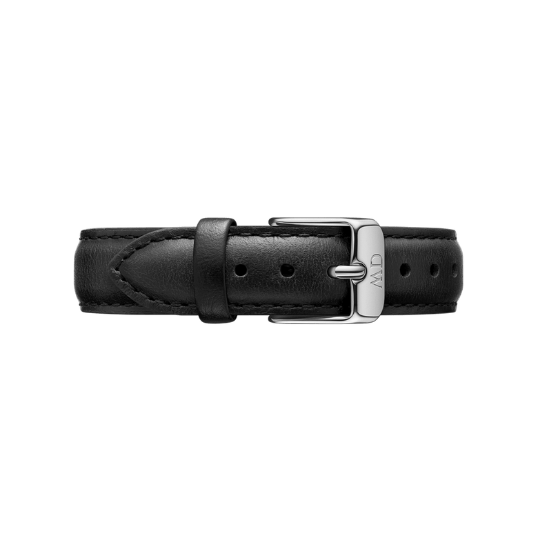 Premium black leather strap for the Petite Sheffield Black Silver watch, featuring fine stitching and a polished silver buckle for a secure, adjustable fit.