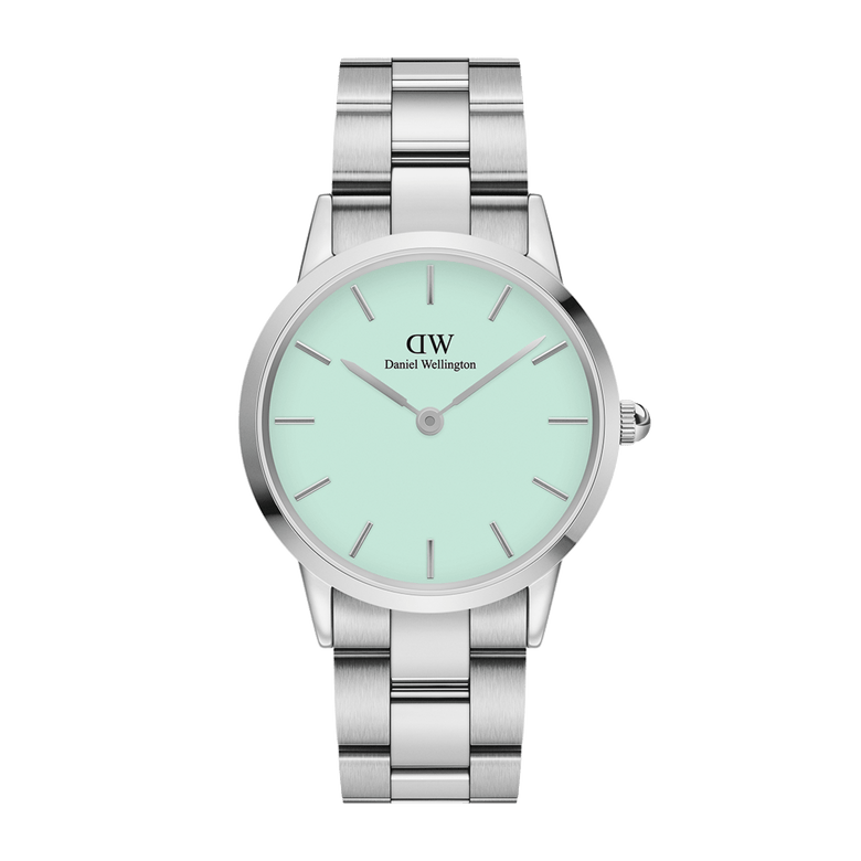 Iconic Link Mint Silver ladies watch with a sleek stainless steel bracelet and a distinctive mint green minimalist dial, designed for a modern and versatile look.