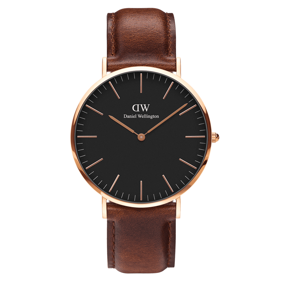 St Mawes Men's rose gold watch with leather strap DW