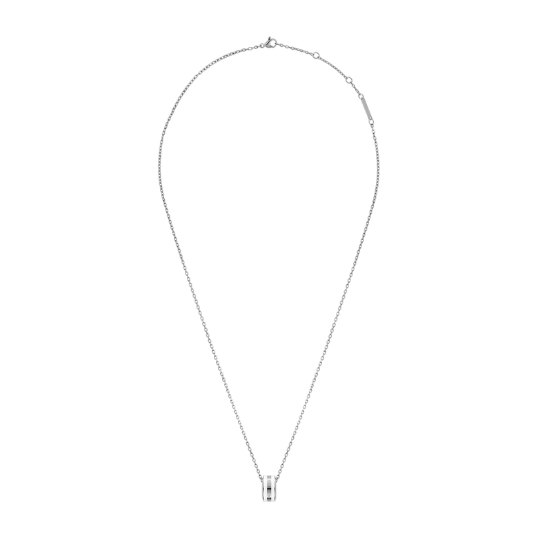 Minimalist silver chain necklace with an adjustable length, featuring a satin white enamel pendant that offers a polished and versatile style suitable for everyday wear.