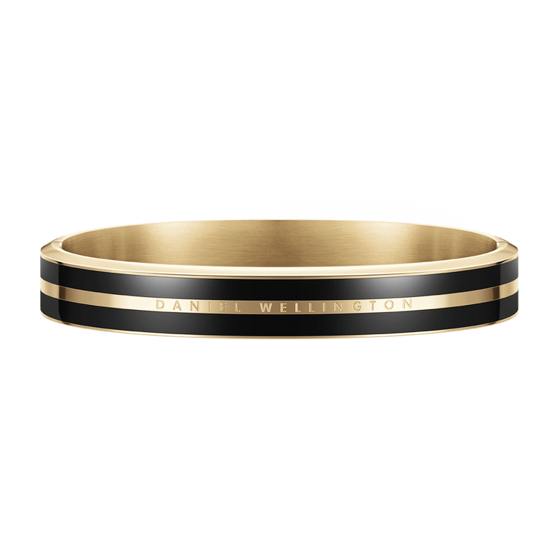 Elegant Emalie Infinite Gold Black bracelet with a seamless gold bangle design, deep black enamel detailing, and subtle Daniel Wellington engraving, suitable for everyday or formal wear.