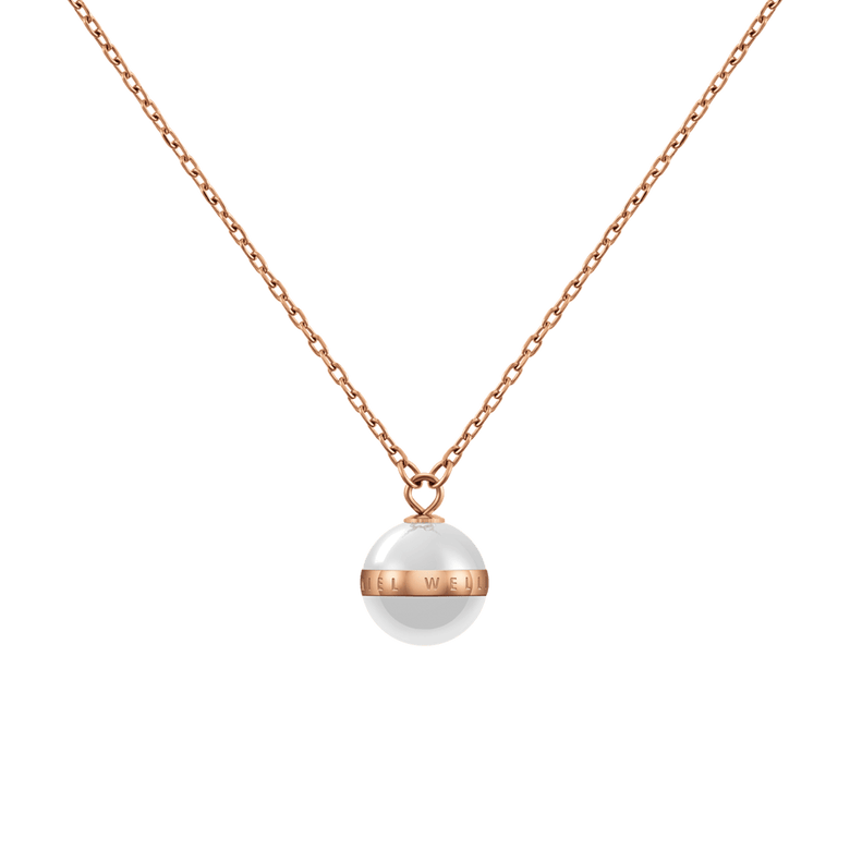 Rose gold necklace featuring a satin white ceramic pendant with a rose gold plated band, suspended from a delicate adjustable chain for a refined and modern look.