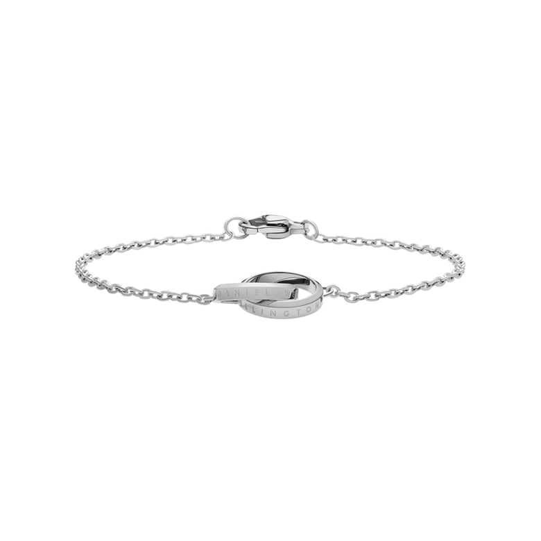Refined Elan Unity Bracelet Silver with two interlocking rings and a delicate silver chain, crafted in stainless steel and finished with a secure clasp for versatile styling.