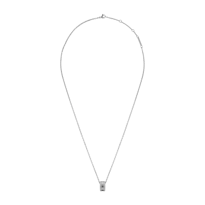 Elan Lumine Necklace Silver with an adjustable fine chain and a round crystal-set pendant, crafted in polished stainless steel for a refined, minimalist look.