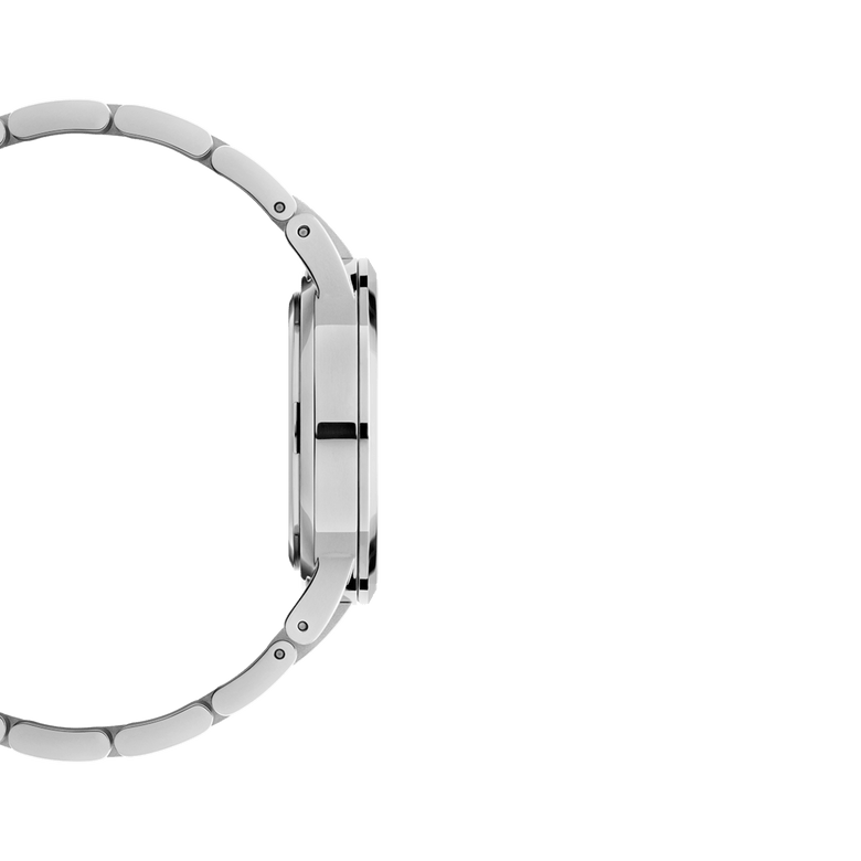 Side profile of the Iconic Link Mint Silver ladies watch, showing its slim stainless steel case and bracelet for a comfortable, modern fit.