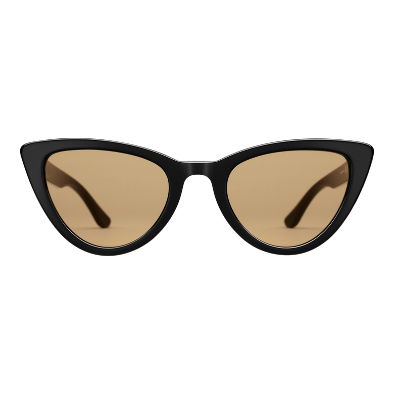 Lynx Bio-Acetate Black/Yellow sunglasses with a sleek black cat eye frame and yellow nylon lenses, offering UV400 protection and a vintage-inspired look.