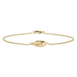 Slim gold Elan Unity Bracelet with a fine chain and two intertwined rings, featuring engraved detailing and a secure clasp, ideal for layering or wearing on its own.