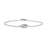 Classic Unity Lumine Silver bracelet featuring intertwined rings, subtle crystal accents, and a fine adjustable chain in polished stainless steel, designed for a refined and minimalist look.