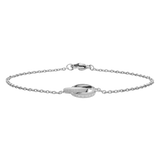 Minimalist Elan Unity Bracelet Silver with two interlocking rings as a pendant on a fine silver chain, designed in polished stainless steel with a comfortable clasp.