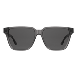 Rectangular Bio-Acetate Grey Grey sunglasses with a transparent grey oversized frame and matching grey UV400 lenses, featuring a modern rectangular shape and durable construction.